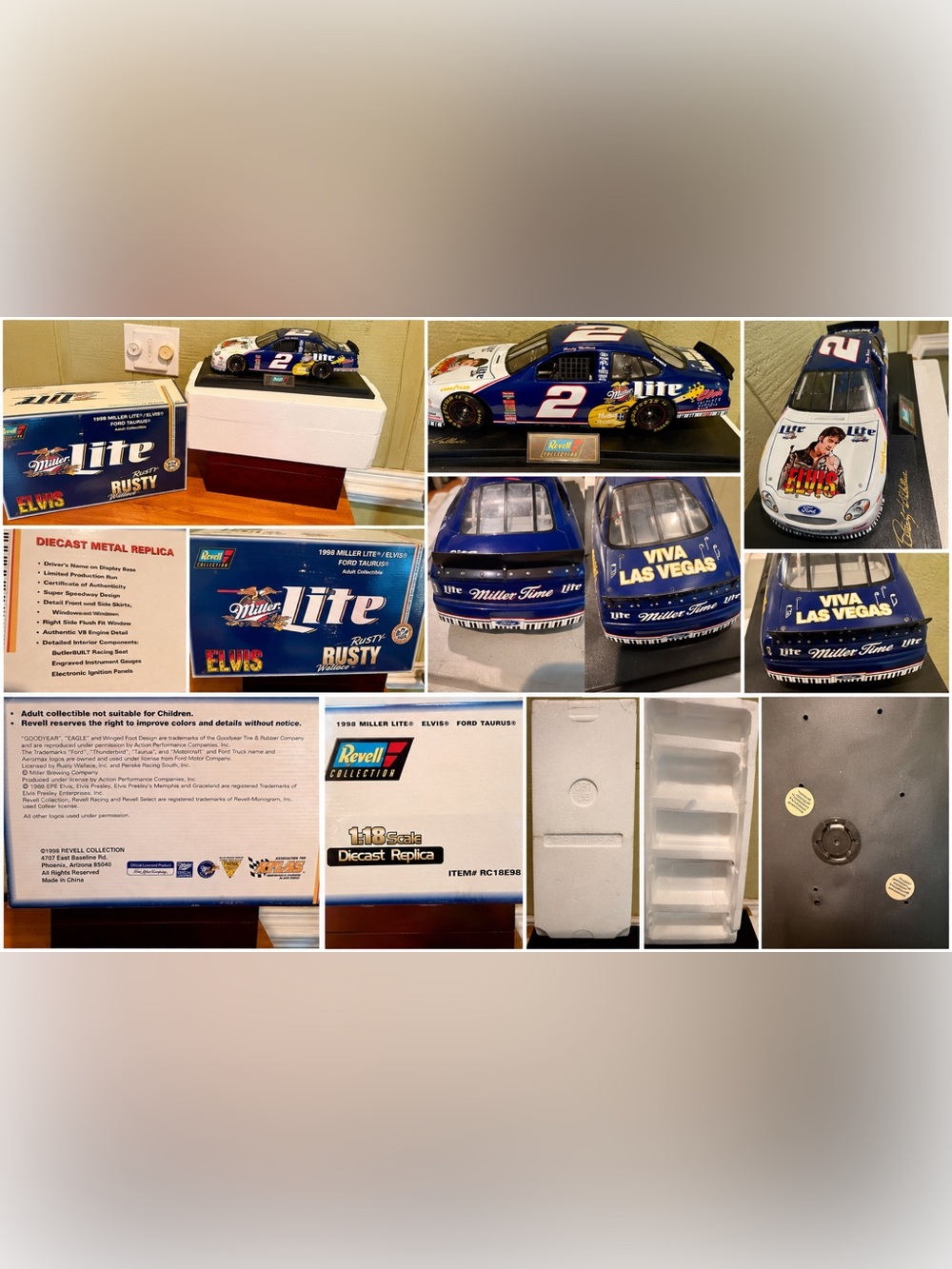 1998 Revell Collection Rusty Wallace Elvis Miller Lite Ford Taurus 1:18 Diecast